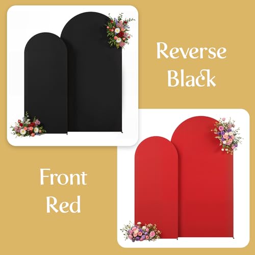 Image of Black Red Arch Cover 2 Set-7.2 and 6ft Arch Backdrop Cover Spandex Wedding Arch Stand Covers for Birthday Party Baby Shower Retirement Graduation Banquet Halloween Photo Background Decorations