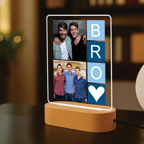 Image of Giftplease Personalized LED Photo Frame Rakhi Gift Set for Brother - Custom Acrylic Night Light, Premium Designer Rakhi, Roli Chawal & Greeting Card | Perfect Rakshabandhan Gift Combo for Bhaiya