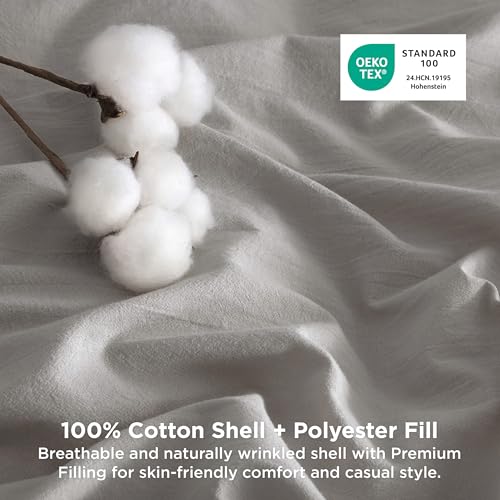 Image of Bedsure Comforter Set King Size - Cotton Fabric with Microfiber Inner Fill, Grey Stone PureWoven Soft Bed Set for All Seasons, 3 Pieces, 1 Comforter (104 inch x 90 inch) and 2 Pillow Cases (20 inch x 36 inch)