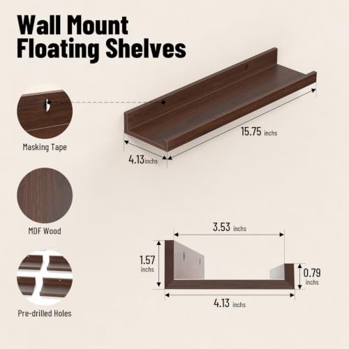 Image of BAYKA 15.7x4.13 Floating Shelves for Wall,Room Decor,Raised Lip,4 Pack