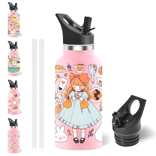 HAPPDA ステンレス 水筒 350ml 保温保冷 軽量 ボトル 真空断熱 ストロー付き スポーツドリンク対応 炭酸対応 広口 洗いやすい 漏れ防止 キッズ 水筒 ハンドル付き 通園 通学 運動会 幼稚園 小学生 幼児 女の子 子供用