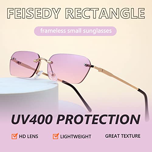 Image of FEISEDY Rimless Sunglasses Y2K Retro Small Narrow Clear Eyewear Vintage Rectangle Sunglasses for Women Men B2643