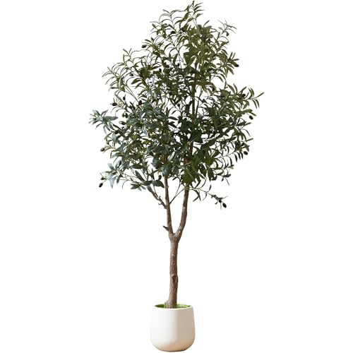 ZKIODV Olivier Artificiel 180 cm avec Pot, Grande Plantes Artificielles Intérieur, Fausse Plante Verte avec Olives, Réaliste Décor Plantes Extérieur,...