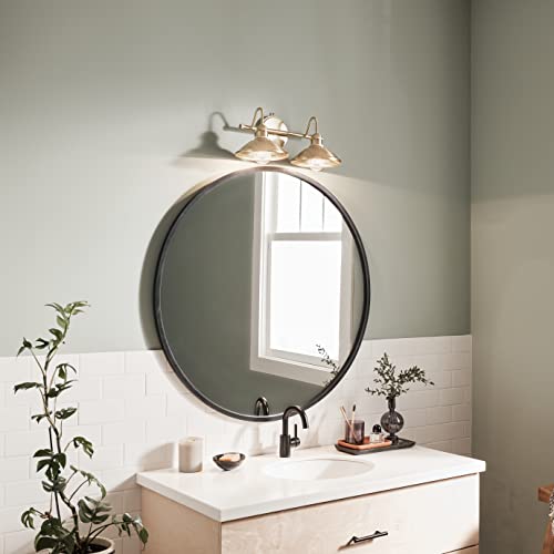 Image of Kichler Clyde 2-Light Bathroom Vanity Light Fixture, Industrial Wall Sconce with Metal Shades in Champagne Bronze for Rustic and Traditional Decor (17 inch x 7.5 inch x 8.25 inch), 45944CPZ