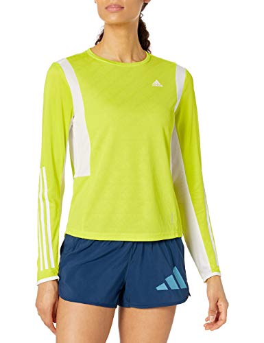 adidas Women's Own The Run 3-stripes Long Sleeve, Acid Yellow/White, Medium