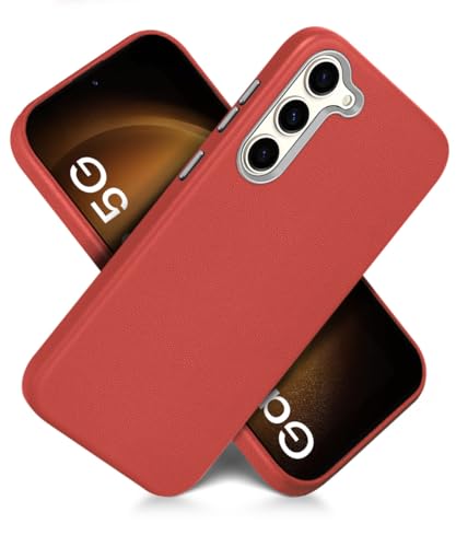 Image of WOW IMAGINE Back Cover for Samsung Galaxy S23 5G | Shockproof Tough Leather Texture Hard Mobile Case | Ultra Slim Non-Slip Grip | Inner Velvet Fabric | Metal Camera Ring - Crimson Red