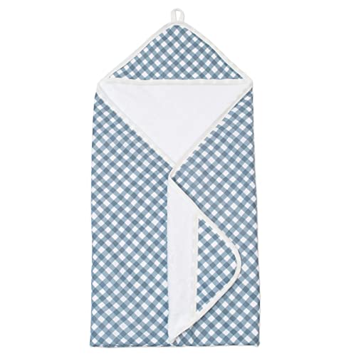 Image of Lulujo Hooded Towel Absorbent Cotton Dual Layer, 40 x 40-inches, Navy & Gingham
