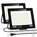 120W LED Flood Light Outdoor with Plug, 14400Lm Super Bright Security Lights with 5ft Wire, IP66 Waterproof LED Work Light, 5000K Daylight White Exterior Floodlights for Yard Garage Stadium(2 Pack)