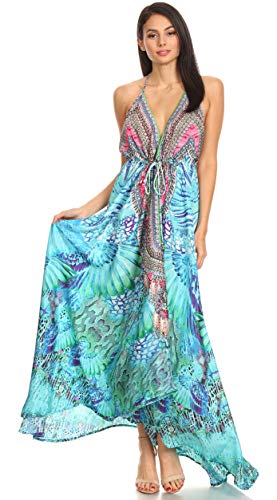 Image of Sakkas Lizi Womens Maxi High-Low Halter Handkerchief Long Dress Beach Party