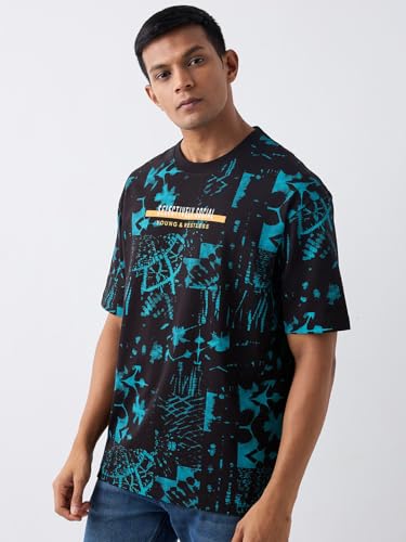 Image of Spykar Men's Oversized Round Neck Half Sleeve Printed Casual T-Shirt