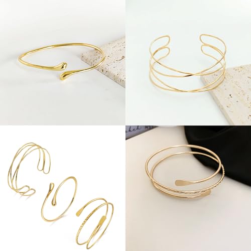 Gold Arm Cuff for Women Upper Arm Cuff Bracelet Set Adjustable Armband Bangle Bracelet Boho Coil Arm Cuffs 3pcs 4pcs Arm Cuff Jewelry3