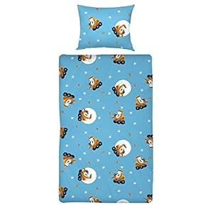 Bagger Ben Kleinkinder Bettwäsche-Set – 2-teilig, blau, 100 % Baumwolle, weich und atmungsaktiv – für Jungen und Mädchen – Bettbezug 100 x 135 cm, Kissenbezug 40 x 60 cm