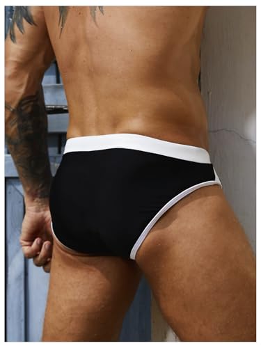 SHENHE Men's Swim Brief Bikini Swimsuit Low Waisted Color Block Swim Trunks with Drawstring2