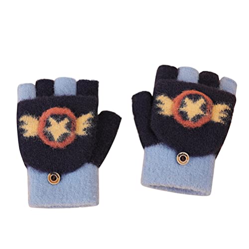 Kinder Cabrio Fäustlinge Plüsch Halb Fingerlose Strickhandschuhe mit Fäustling Cover Winter Winddicht Fleece Dicke Warme Handschuhe für Jungen Mädchen Alter 3-6 Cover