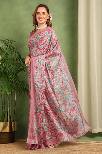 Image of MIRCHI FASHION Women Saree Floral Printed Chiffon | Breathable Lightweight Summer Sari for Office and Daily Use with Unstitched Blouse (Available in 20 Styles)