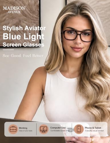Image of Madison Avenue Retro Aviator Blue Light Glasses for Women Men