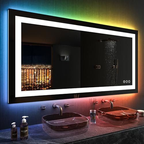 Image of LOAAO 50 inchX30 inch LED Bathroom Mirror with Lights, Anti-Fog, Dimmable, RGB Backlit + Front Lighted, Bathroom Vanity Mirror for Wall, Memory Function