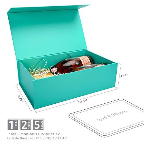 Image of LIFELUM Large Gift Boxes with Lids,5 Pack 13.85 x 8.35 x 4.45 inch Rectangle Collapsible Gift Boxes with Ribbon,Card,Shredded Paper Filler Christmas,Birthdays