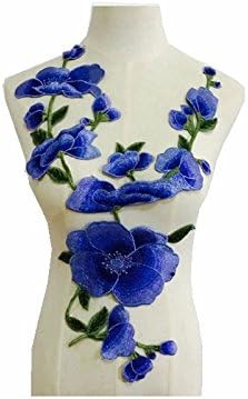 1 Set Lotus Flower Embroidery Applique Patches Sew on Pacthes Lace Fabric Motif Clothes Decorated DIY Sewing Supplies Blue