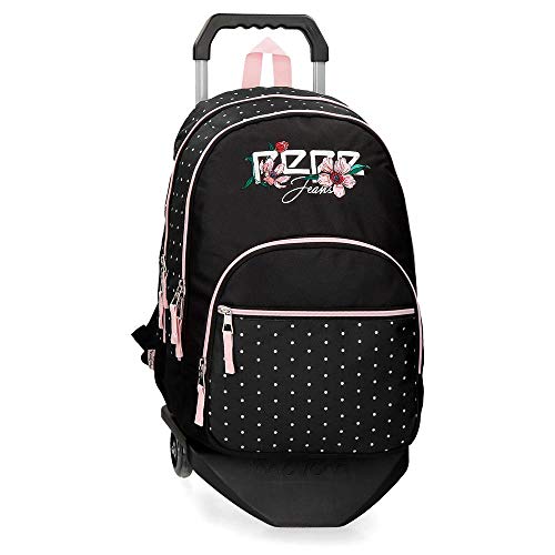 Pepe Jeans Armade Mochila Doble Compartimento con Carro Negro 32x44x22 cms Poliéster