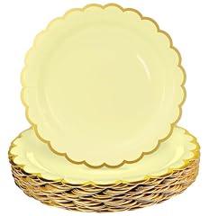 yellow paper plates with gold foil