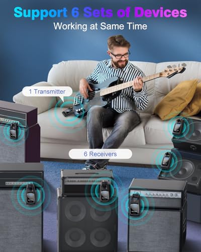 wireless guitar system 24 ghz with 6 channels rechargeable audio wireless guitar transmitter receiver for guitar bass electric instruments