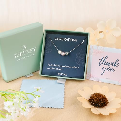 Sereney Three Generations Necklace as Birthday Gifts for Grandma, 3 Circles Grandmother Granddaughter Mother Jewelry for Mom, 3 Sterling Silver Necklace Pearl Strands Jewelry as Nana Gifts4