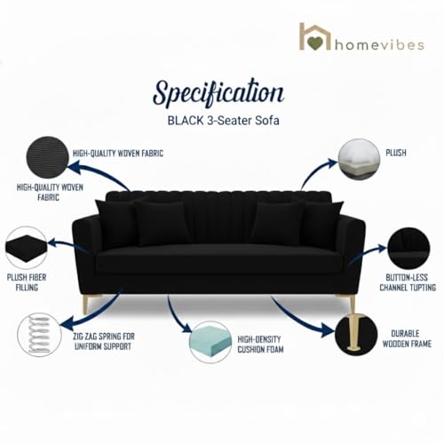 Image of 3+2 Seater Velum Fabric Sofa Set for Living Room, Modern Design with High Density Foam, Solid Wood Frame, Ergonomic Comfortable Seating for Home & Office (Black, 3+2 Seater) | Soft foam comfort, Strong wood frame