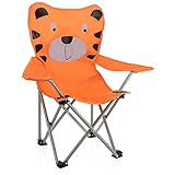com-four® Kinderklappstuhl Tiger - Angelsessel orange für Kinder - Faltstuhl für Camping und Garten - Klappstuhl mit Transporttasche - Kinderstuhl mit Armlehnen zum Falten (1 Stück - Tiger)