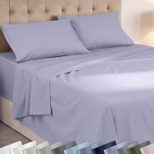 Image of Super Soft 100% Cotton Full Sheets, 4 Pc Set, Lavender | Lightweight & Breathable For Hot Sleepers, 14 inch Deep Pocket, All-Around Elastic, Durable, Easy Care, OekoTex Certified