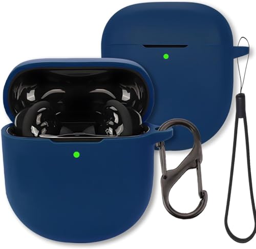 Case for Bose QuietComfort Ultra Earbuds (2nd Gen 2025) FJIASTB Soft Silicone Shockproof Protective Cover with Carabiner and Lanyard for Bose QuietComfort Ultra II Earbuds (Dark Blue)