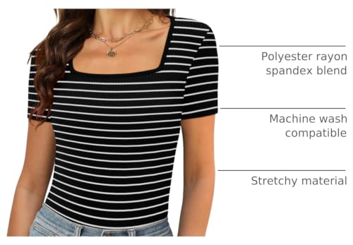 Image of XIEERDUO Womens Square Neck Short /Long SleeveTops 2024 Spring Summer Slim Fit Tees Shirts