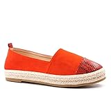  Angkorly - Zapatillas Moda Alpargata Plano Casual/Informal Playa Mujer Efecto Piel de Serpiente pitón con Paja Tacón Plano 3 CM - Rojo 3 LX193 T 38