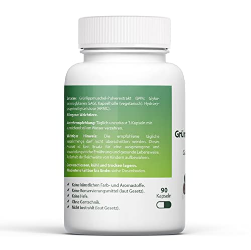 Medari -Grünlippmuschel 1500mg • Gefriergetrockneter 5:1 Extrakt Tagesdosis (Pro 3 Kapseln) 90 Kapseln aus Neuseeland (EPA/DHA/GAG) ohne Zusätze