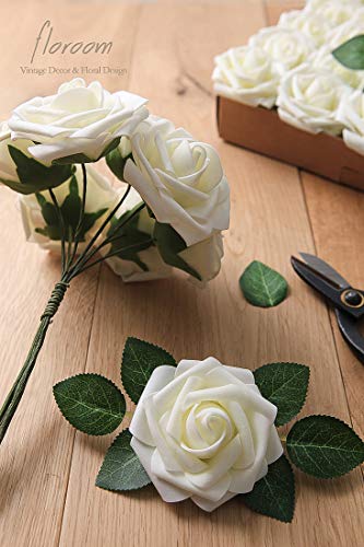 Floroom Artificial Flowers 25Pcs Real Looking Ivory Foam Fake Roses With Stems For Diy Wedding Bouquets White Bridal Shower Centerpieces Arrangements Party Tables Decorations thumb #5