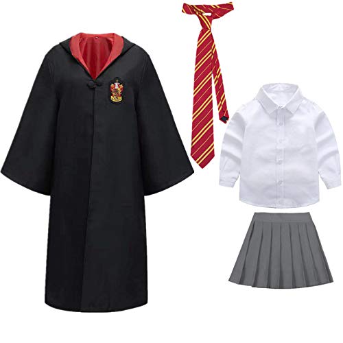 AOGD Bambini Adulto Donna Scuola di Magia Mantello Uniformi Costume Abito da Mago Costume Cosplay Carnevale Travestimento Halloween Costume Festa di Natale Cravatta Mantello Camicia Gonna