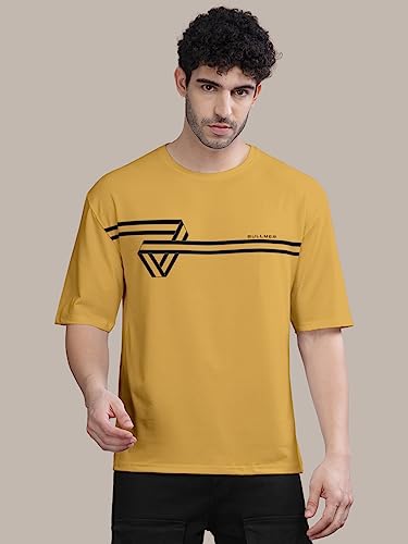 Image of BULLMER Peach Trendy Front Printed oversized Round Neck T-shirt for men