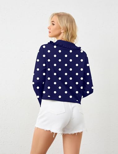 Image of Ythomm Womens Ruffle Collar Cropped Cardigans Button Down Open Front Long Sleeve Knit Sweater Jackets Casual Solid Fall Tops