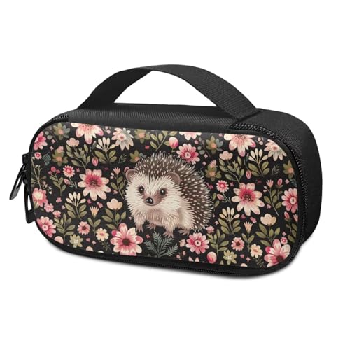 Suhoaziia Hedgehog Flower Insulin Cooler Bag Insulated Diabetic Medication Organizer Carrying Protection Case with Handle for Insulin Pen, Test Strips, Lancets, Needles