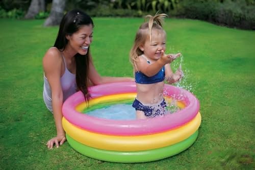 Image of LONGMIRE Baby Pool Bath Tub for 1-3 Years 2 Feet Round 34 inch x 10 inch Sunset Glow Soft Inflatable Baby /Kids | Indoor & Outdoor Swimming Pool for Kids | Multi-Colour