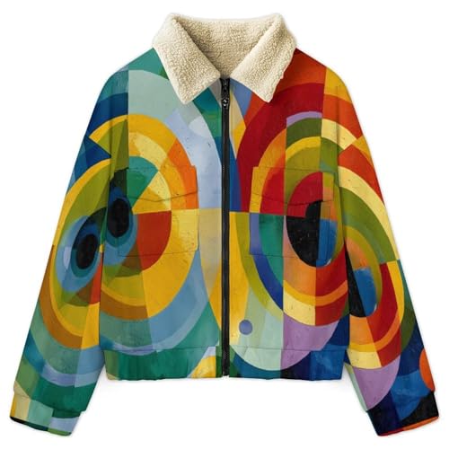 Manteau d'hiver chaud pour femme veste polaire manches longues design esthétique abstraite chic