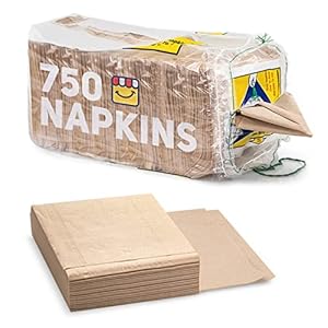 (750-Pack) Brown Napkins – Bulk Unbleached, Natural & Rustic Kraft Paper Napkins – Eco-Conscious Disposable Kitchen Tissue Supplies for Home, Parties, Restaurant, BBQ – 12×12â Unfolded
