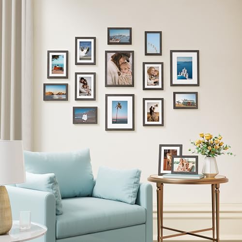 Image of Vittanly 15 Pack Picture Frames Collage Wall Decor for Mounting or Tabletop Display, Gallery Frame Set for Family, Multi Sizes Including 3pcs 8x10, 6pcs 5x7, 6pcs 4x6, Rustic Grey