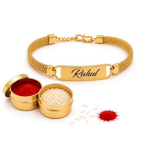 Image of Unisex-Adult Customized Name Rakhi For Brother | Rudraksha Beads, Custom Name Engraving, Adjustable Fit