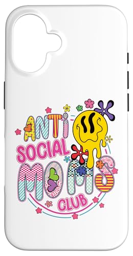 Anti Social Moms Club Derretir Cara Feliz Retro Groovy Mamá Carcasa para iPhone 16