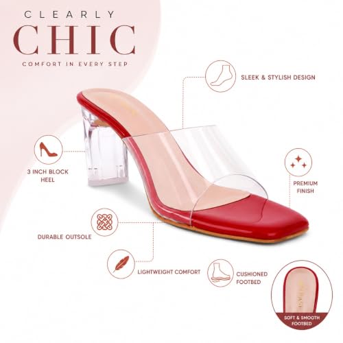 Image of TRASE Transparent Block Heels for Women Stylish | Fashionable Heel Sandals for Girls | Elegant & Formal Footwear