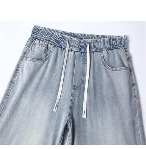 Men's Soft Thin Drawstring Jeans Korean Casual Straight Trousers Male Streetwear Loose Denim Pants Baggy Jeans2