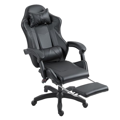 Panana Gaming Chair, Racing Style Office High Back Ergonomic Conference Work Chair Reclining Computer PC Swivel Desk Chair 145 Degree Reclining Angle with Headrest, Lumbar Cushion & Footrest (Black) - Image 5
