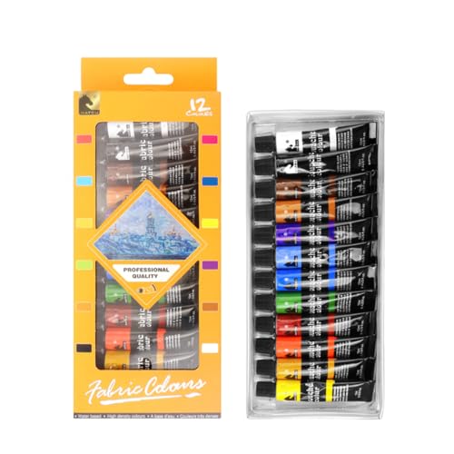 CFEWV 12 Piezas Pintura Textil Pintura Textil Permanente Y Lavable, 12 Colores X 12Ml, Pintura Acrílica Para Tela Y Cuero Ideal Para Pintar Ropa, Camisetas, Zapatillas, Jeans Y Cualquier Tejido
