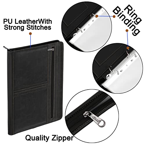 Image of NISUN PU Leather Professional File Folder with 20 Leafs, Black | Documents File, Certificate Folder, For Office or Personal Use